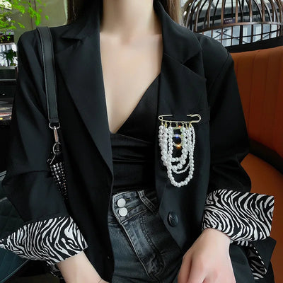 luxury designer jewelry Chain brooches pearl pin  coat accessories brooches for women's clothing free shipping
