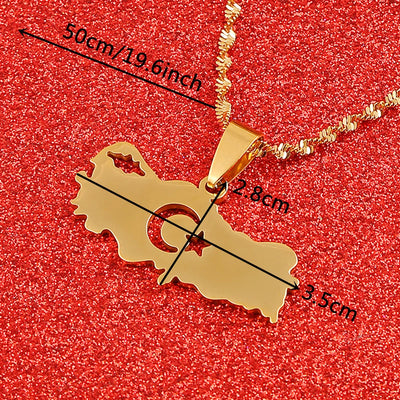 Stainless Steel Turkey Map Flag Turkish Pendant Necklace for Women Men Chain Jewelry