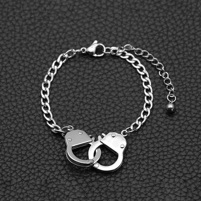 Femme Jewelry Silver Color Stainless Steel Handcuff Bracelet for Women Men Chain Couple Curb Cuban Bracelet Menottes Bijoux