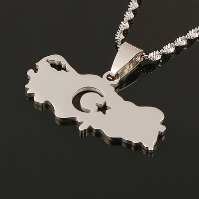 Stainless Steel Turkey Map Flag Turkish Pendant Necklace for Women Men Chain Jewelry
