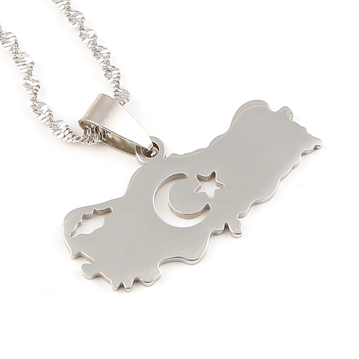 Stainless Steel Turkey Map Flag Turkish Pendant Necklace for Women Men Chain Jewelry