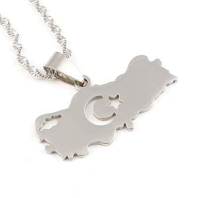 Stainless Steel Turkey Map Flag Turkish Pendant Necklace for Women Men Chain Jewelry