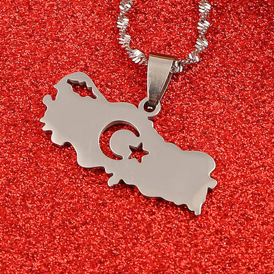 Stainless Steel Turkey Map Flag Turkish Pendant Necklace for Women Men Chain Jewelry