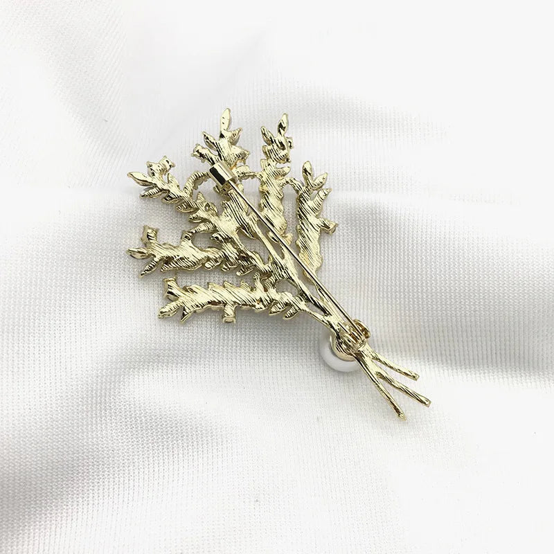 Spike Of Wheat Brooches Plant Tree Pearl Coat Rhinestone Pin Brooches For Woman Wedding Party