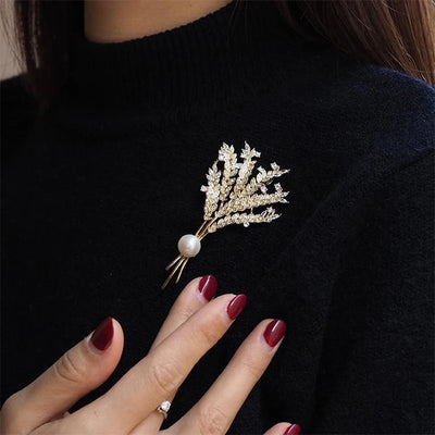 Spike Of Wheat Brooches Plant Tree Pearl Coat Rhinestone Pin Brooches For Woman Wedding Party