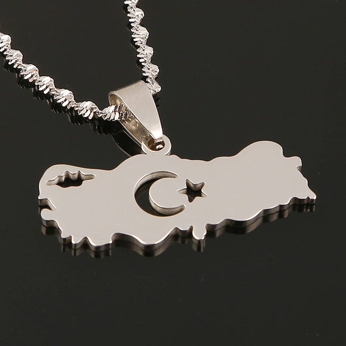 Stainless Steel Turkey Map Flag Turkish Pendant Necklace for Women Men Chain Jewelry