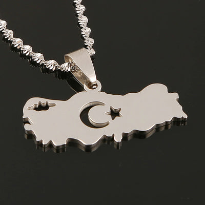 Stainless Steel Turkey Map Flag Turkish Pendant Necklace for Women Men Chain Jewelry