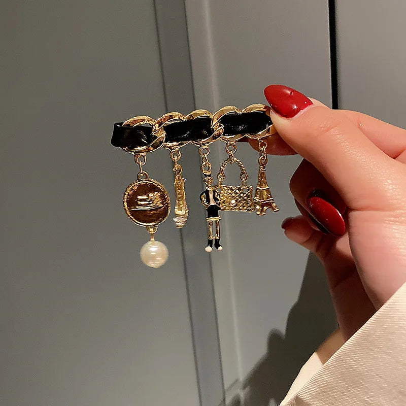 luxury designer jewelry Chain brooches pearl pin  coat accessories brooches for women's clothing free shipping