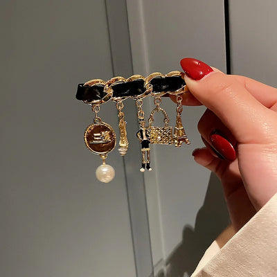 luxury designer jewelry Chain brooches pearl pin  coat accessories brooches for women's clothing free shipping