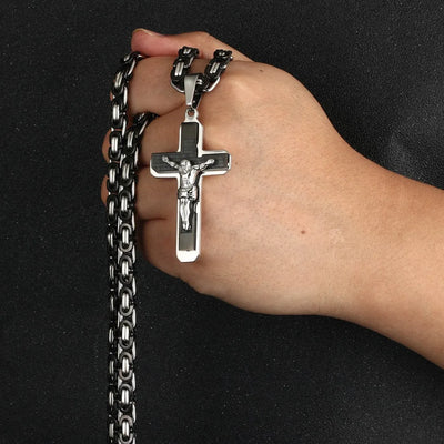 Jesus Bible Engraved Crucifix Cross Pendant Necklaces Trendy Byzantine Stainless Steel Men Chain Necklaces Fashion Jewelry NC01