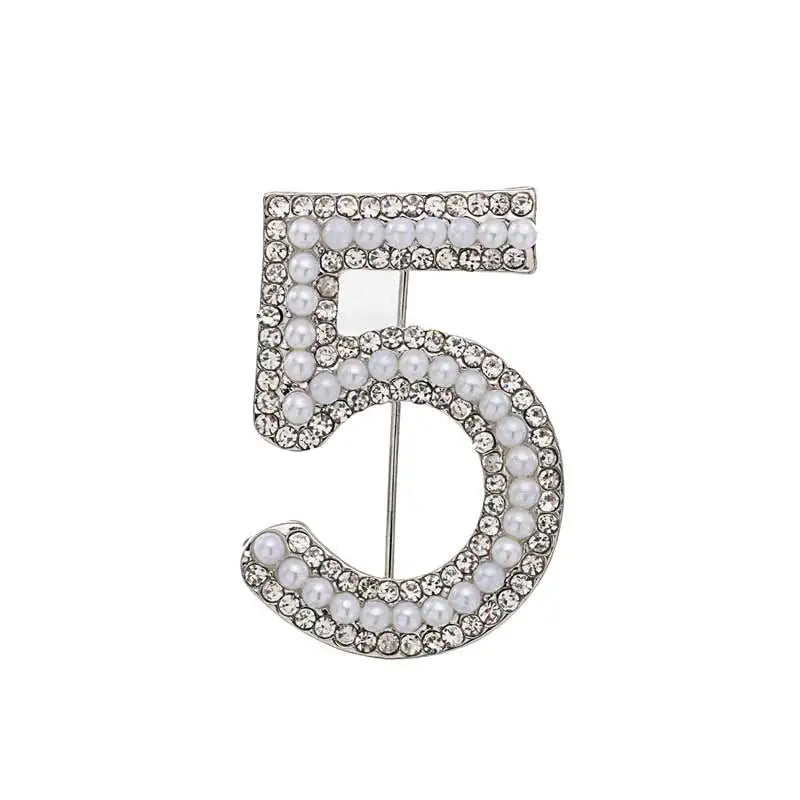 Big Brand Brooches Letter 5 Full Brooches Pins For Women Party Flower Pearl Brooches Jewelry