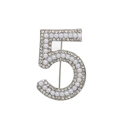 Big Brand Brooches Letter 5 Full Brooches Pins For Women Party Flower Pearl Brooches Jewelry