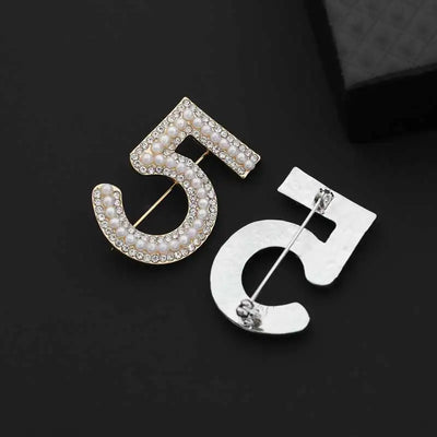 Big Brand Brooches Letter 5 Full Brooches Pins For Women Party Flower Pearl Brooches Jewelry