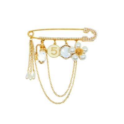luxury designer jewelry Chain brooches pearl pin  coat accessories brooches for women's clothing free shipping