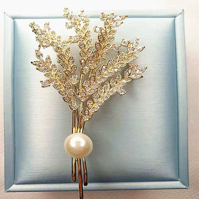 Spike Of Wheat Brooches Plant Tree Pearl Coat Rhinestone Pin Brooches For Woman Wedding Party