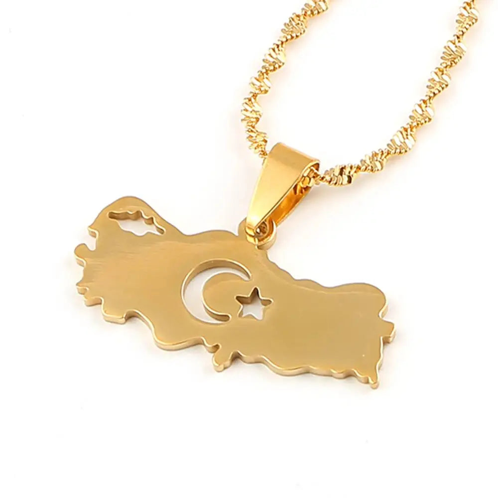 Stainless Steel Turkey Map Flag Turkish Pendant Necklace for Women Men Chain Jewelry