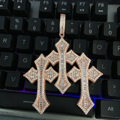 UWIN Vintage Triple Cross Pendant  Punk y2k Accessories Choker Men Hiphop Necklace Men Chain Jewelry Gift