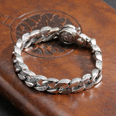 Buddhastone Silver Color Handmade Design Antique Bracelet Men Chain Six-character Mantra Fashion Trend Bracelets Jewelry