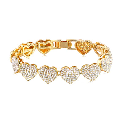 Iced Out Crystal Heart Tennis Chain Miami Cuban Link Chain Bracelet for Women Men Hiphop Chunky Chains Bracelets Jewelry
