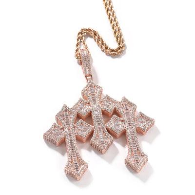 UWIN Vintage Triple Cross Pendant  Punk y2k Accessories Choker Men Hiphop Necklace Men Chain Jewelry Gift