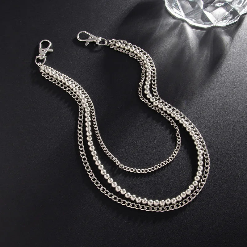 Fashion Punk Metal Pants Chain Hip Hop Waist Chain Bead Pendant Jeans Chain For Men Women Accessories Gifts