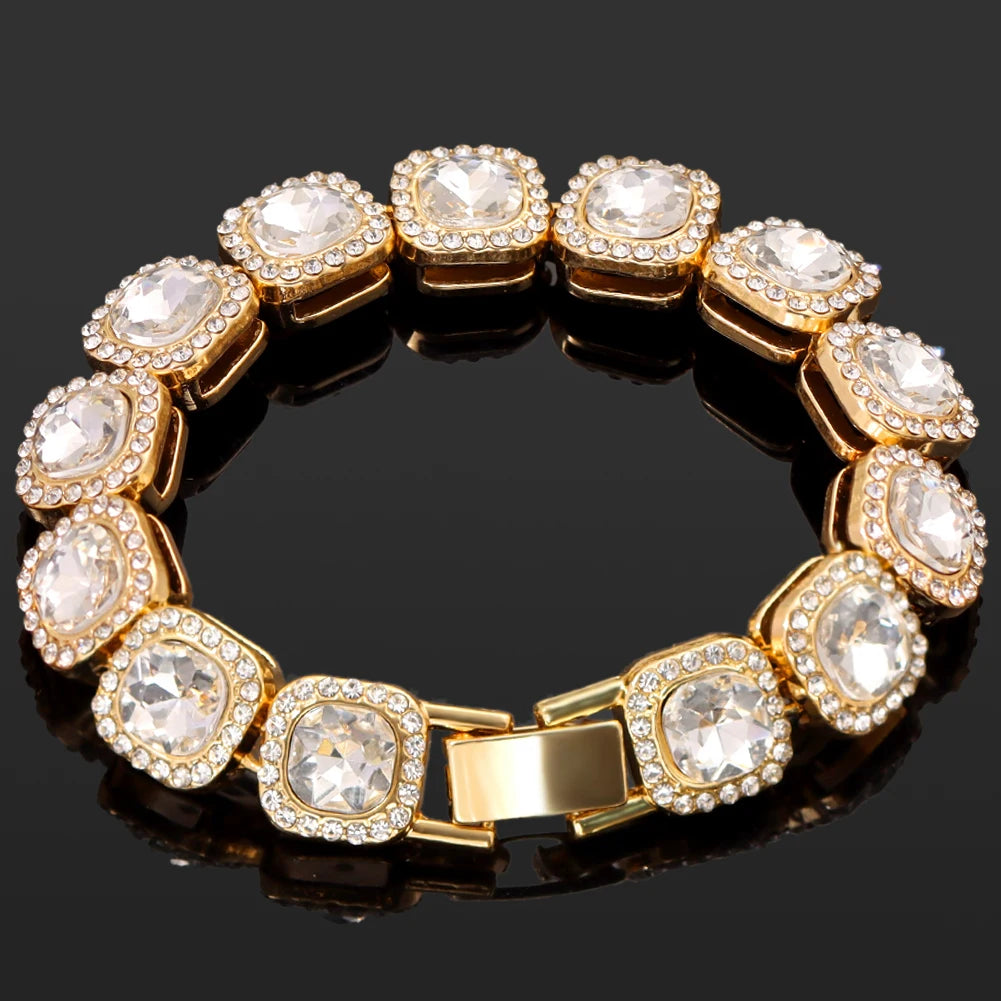 Iced Out Crystal Heart Tennis Chain Miami Cuban Link Chain Bracelet for Women Men Hiphop Chunky Chains Bracelets Jewelry