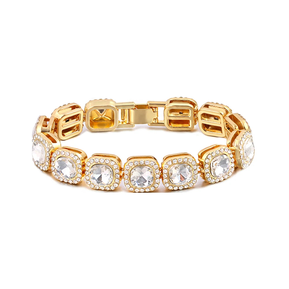 Iced Out Crystal Heart Tennis Chain Miami Cuban Link Chain Bracelet for Women Men Hiphop Chunky Chains Bracelets Jewelry
