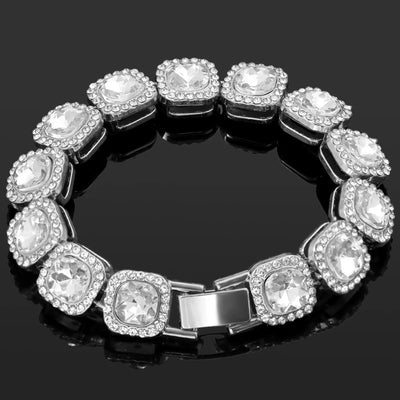 Iced Out Crystal Heart Tennis Chain Miami Cuban Link Chain Bracelet for Women Men Hiphop Chunky Chains Bracelets Jewelry