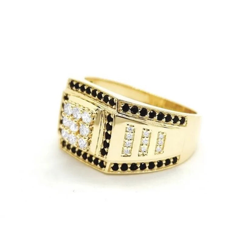 Exquisite Fashion Gold Color Men Rings Square Black White Stone Men Rings Jewelry Party Gift