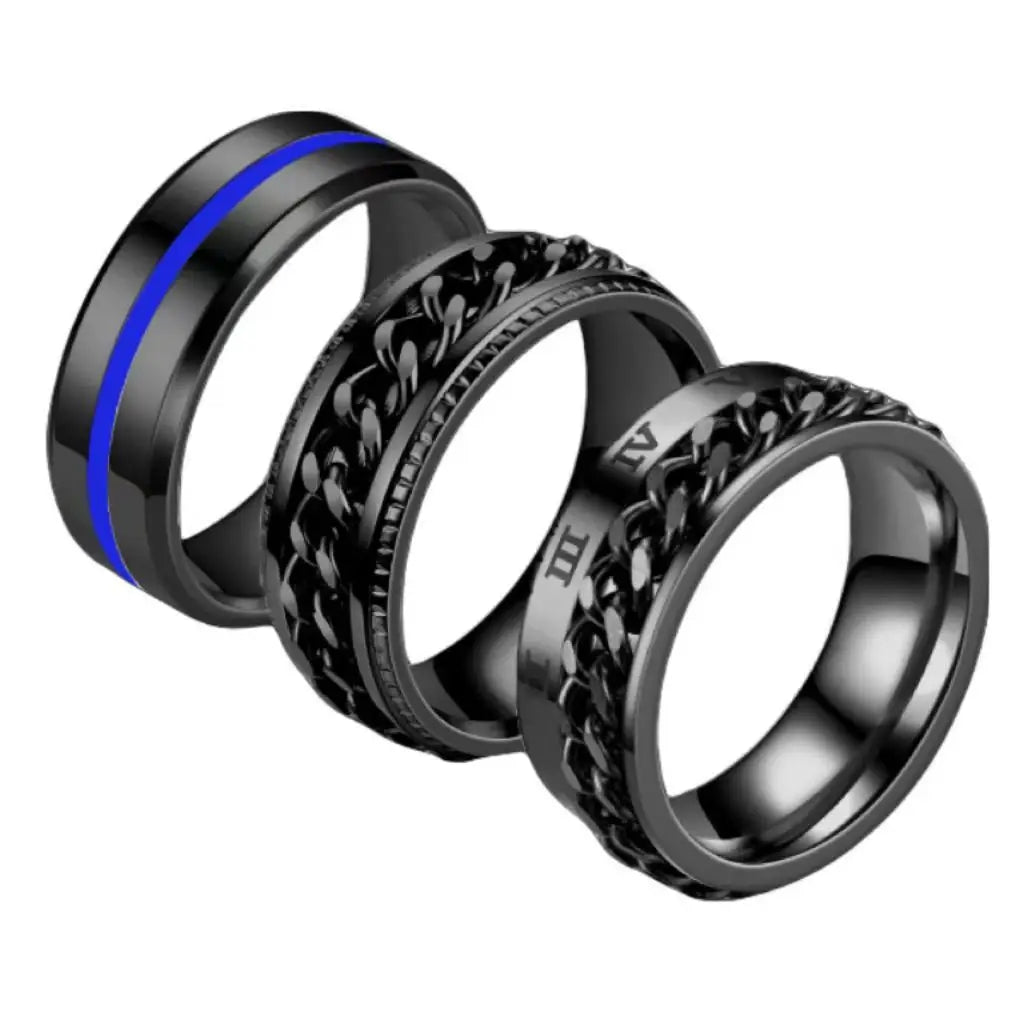 3PCS Men Chain Decor Rings