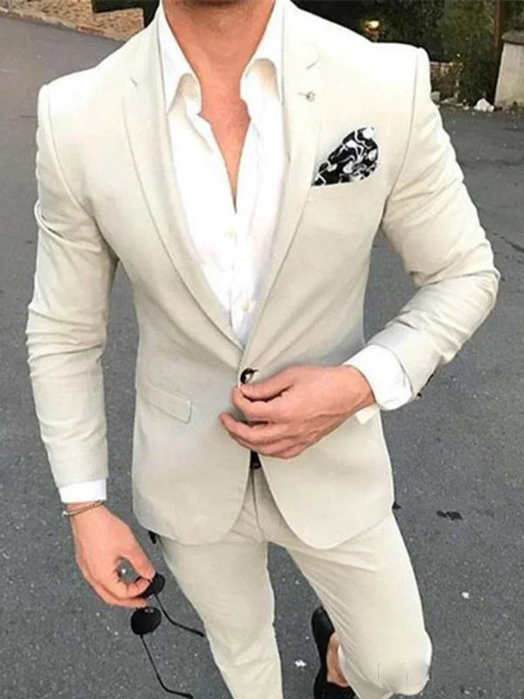 Suits For Men Wedding 2 Pieces Slim Fit Italian Style Formal Jacket With Pants Bridegroom Best Man Prom Beige Groom Tuxedo 2025