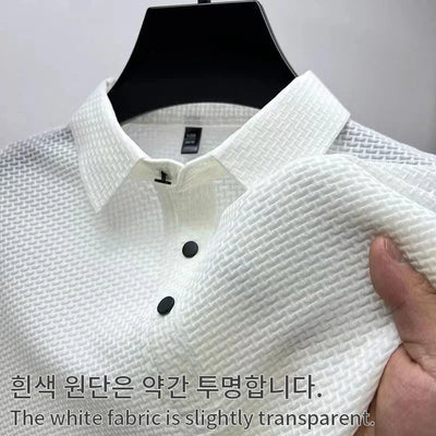 Summer New Men's Lop-up Hollow Short-sleeved Polo Tee Shirt Ice Silk Breathable Business Fashion T-Shirt Male Brand Clothes