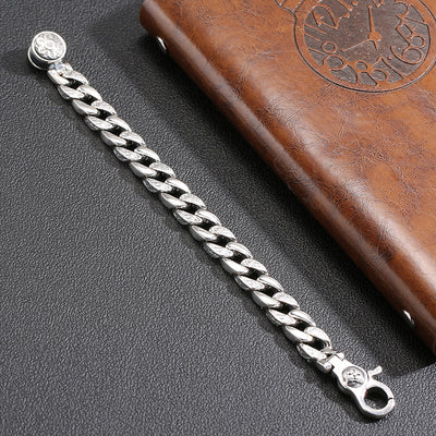 Buddhastone Silver Color Handmade Design Antique Bracelet Men Chain Six-character Mantra Fashion Trend Bracelets Jewelry