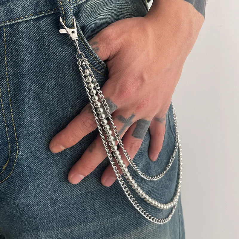 Fashion Punk Metal Pants Chain Hip Hop Waist Chain Bead Pendant Jeans Chain For Men Women Accessories Gifts