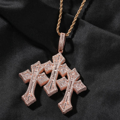 UWIN Vintage Triple Cross Pendant  Punk y2k Accessories Choker Men Hiphop Necklace Men Chain Jewelry Gift