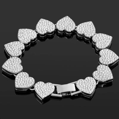 Iced Out Crystal Heart Tennis Chain Miami Cuban Link Chain Bracelet for Women Men Hiphop Chunky Chains Bracelets Jewelry