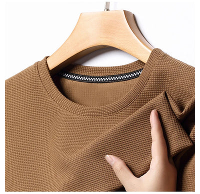 Men's New Summer Waffle round Neck Short Sleeve T-Shirt Comfortable Breathable Short-Sleeved Top for Casual Wear