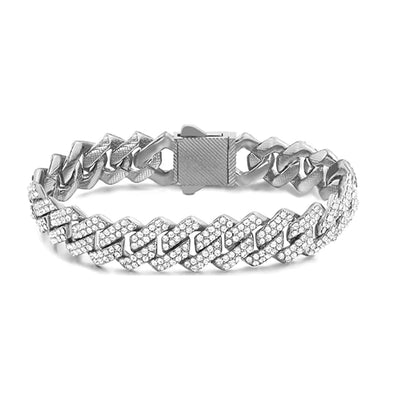 Iced Out Crystal Heart Tennis Chain Miami Cuban Link Chain Bracelet for Women Men Hiphop Chunky Chains Bracelets Jewelry
