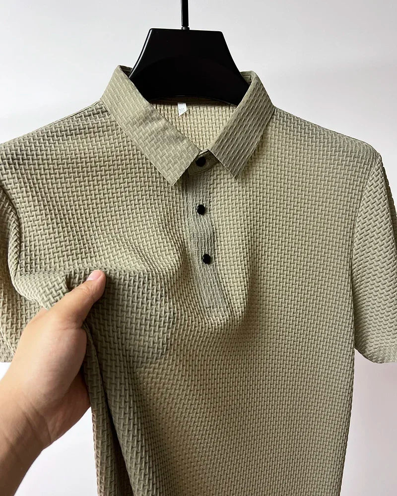 Summer New Men's Lop-up Hollow Short-sleeved Polo Tee Shirt Ice Silk Breathable Business Fashion T-Shirt Male Brand Clothes