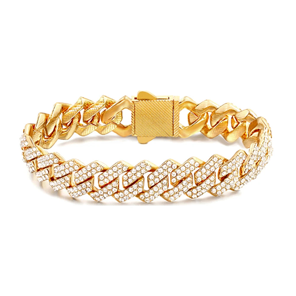 Iced Out Crystal Heart Tennis Chain Miami Cuban Link Chain Bracelet for Women Men Hiphop Chunky Chains Bracelets Jewelry