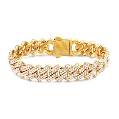 Iced Out Crystal Heart Tennis Chain Miami Cuban Link Chain Bracelet for Women Men Hiphop Chunky Chains Bracelets Jewelry