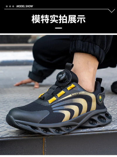 Rotary Buckle Work Sneakers Protective Shoes Lightweight Safety Shoes Puncture-Proof Anti-smash Steel Toe Shoes Work Boots Men