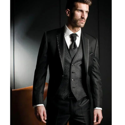 Formal Wedding Suits For Men Slim Fit 3 Pieces Groom Tuxedo Floral Jacket Vest With Pants Male Fashion