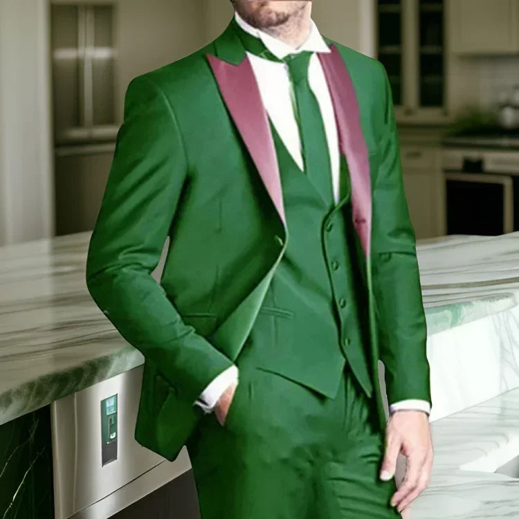 Suits For Men Slim Fit 3 Pcs Peaked Lapel Wedding Groom Tuxedo American Style Costume (Jacket + Vest + Pants)