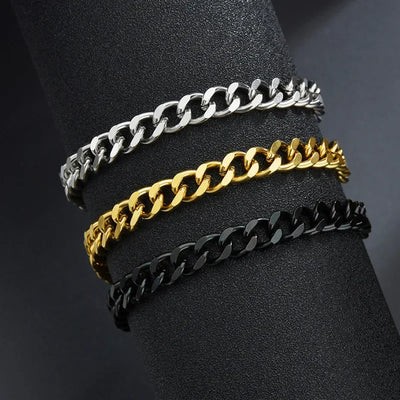 Wannee New Trendy Cuban Chain Men Bracelet Classic Stainless Steel 3 5 7mm Width Chain Bracelet For Men Women Jewelry Party Gift