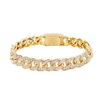 Iced Out Crystal Heart Tennis Chain Miami Cuban Link Chain Bracelet for Women Men Hiphop Chunky Chains Bracelets Jewelry