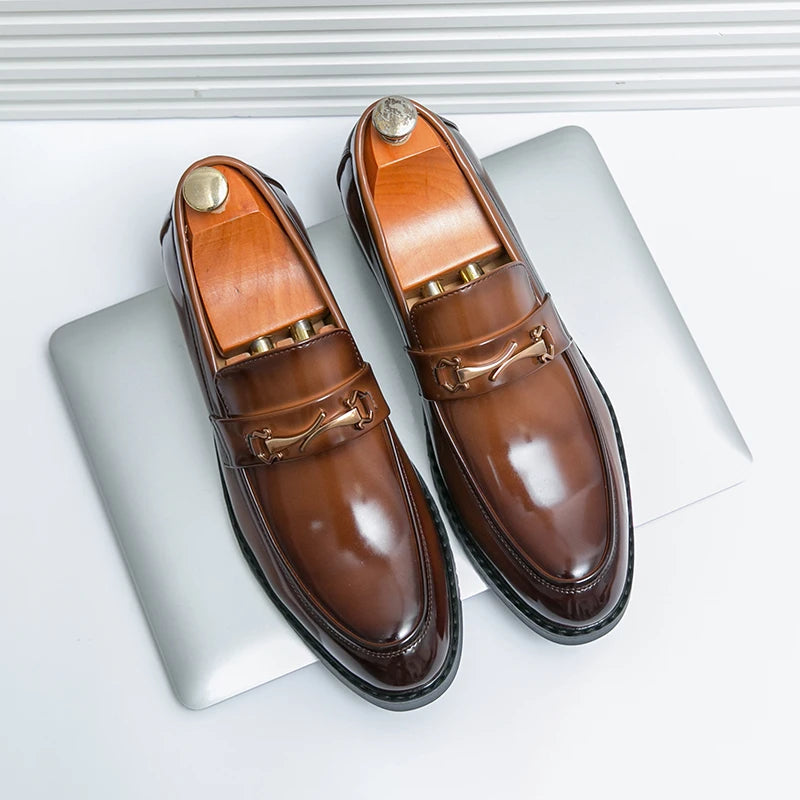 New Luxury Slip on Dress Shoes Men Genuine Leather Italian Loafer Shoes for Men Black Brown Brand Formal Oxford Men Casual Shoes