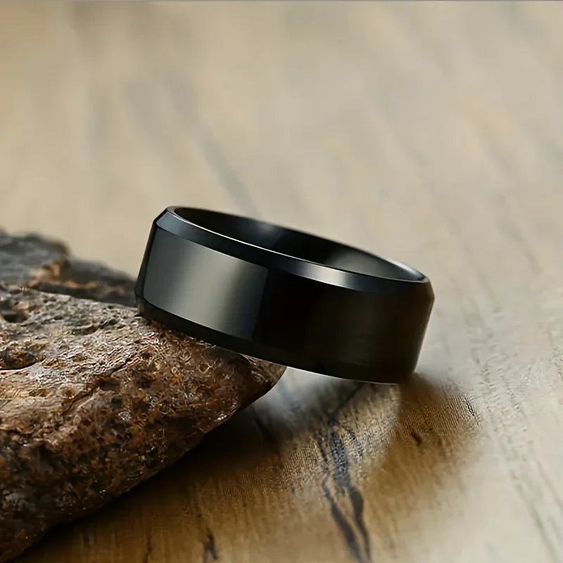 Stainless Steel Ring Classic Black Golden Silvery Glossy Men Rings