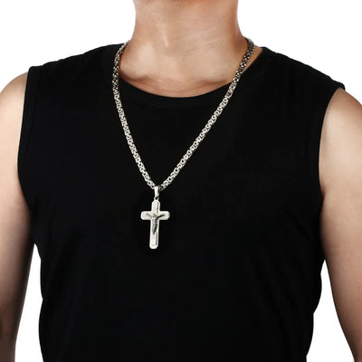 Jesus Bible Engraved Crucifix Cross Pendant Necklaces Trendy Byzantine Stainless Steel Men Chain Necklaces Fashion Jewelry NC01