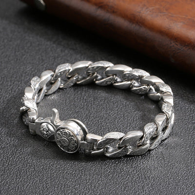 Buddhastone Silver Color Handmade Design Antique Bracelet Men Chain Six-character Mantra Fashion Trend Bracelets Jewelry